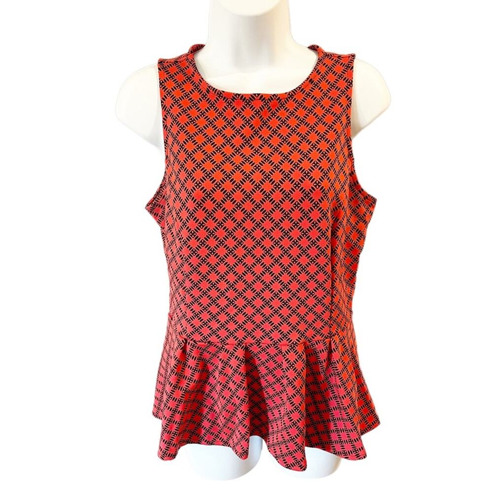 Worthington Peplum Zipper Back Patterned Sleeveless Blouse Size Medium